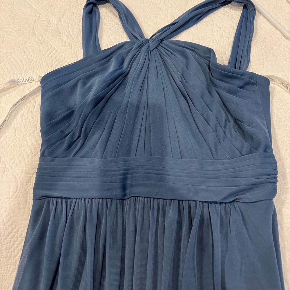 David’s bridal steel blue chiffon bridesmaids dress